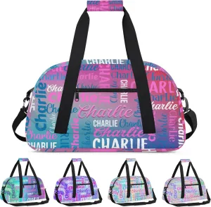 Personalized Dance Bag Duffel Bag for Girl, Custom Gym Bag Sport Duffel Bag, Ballet Bag Gymnastics Bag Cheerleader Weekender Bags Travel Bag for Kids Purple Blue Text Name