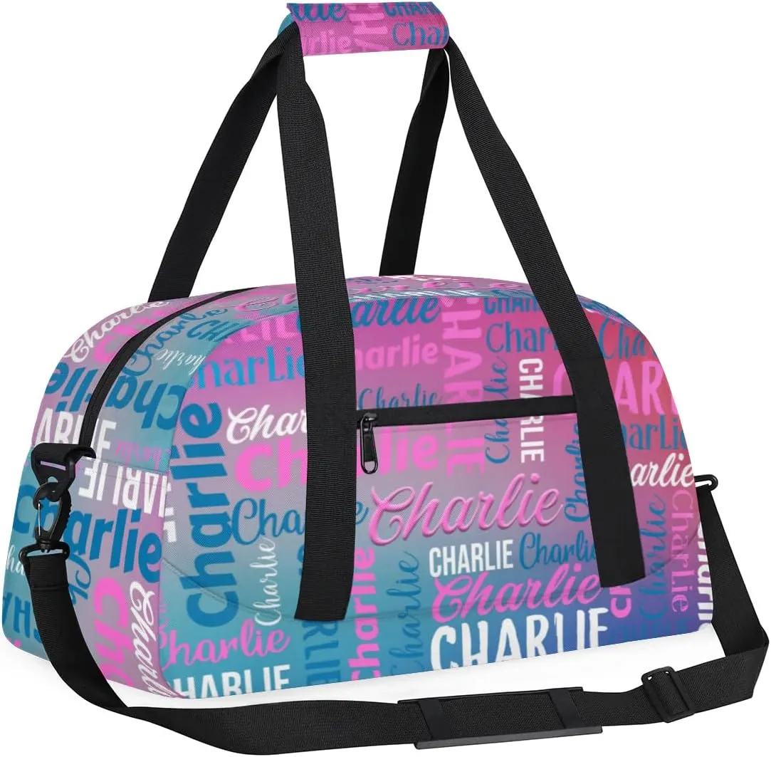 Personalized Dance Bag Duffel Bag for Girl, Custom Gym Bag Sport Duffel Bag, Ballet Bag Gymnastics Bag Cheerleader Weekender Bags Travel Bag for Kids Purple Blue Text Name