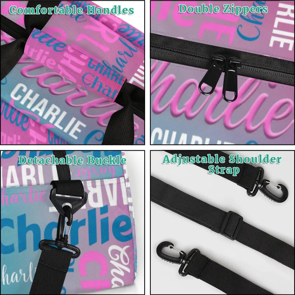Personalized Dance Bag Duffel Bag for Girl, Custom Gym Bag Sport Duffel Bag, Ballet Bag Gymnastics Bag Cheerleader Weekender Bags Travel Bag for Kids Purple Blue Text Name