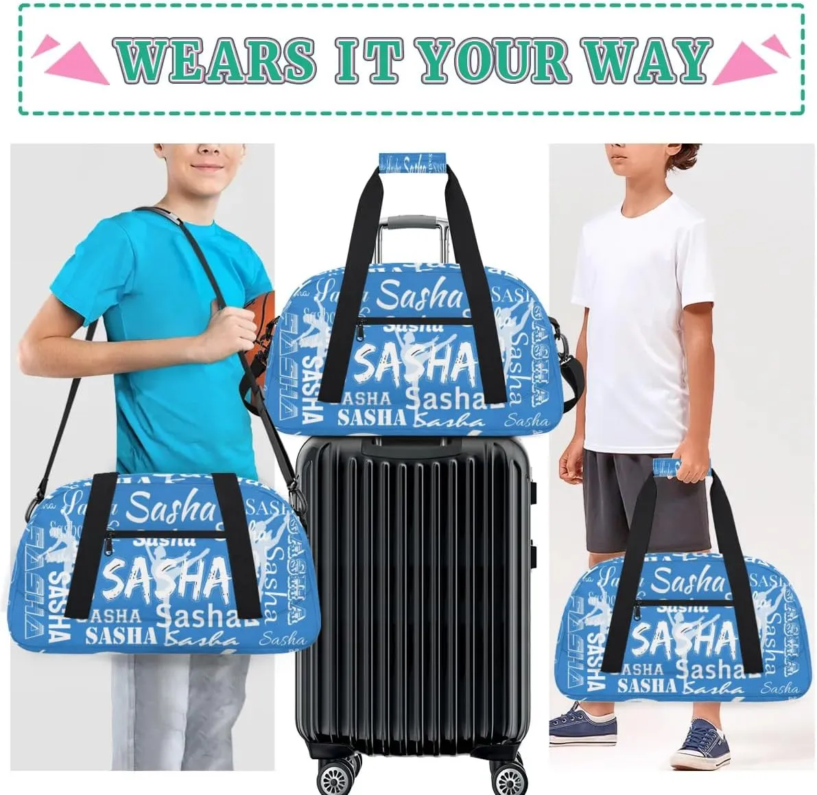 Personalized Dance Bag Duffel Bag for Women, Custom Gym Bag Sport Duffel Bag, Ballet Bag Cheerleader Weekender Bags Travel Bag for Ballet, Blue