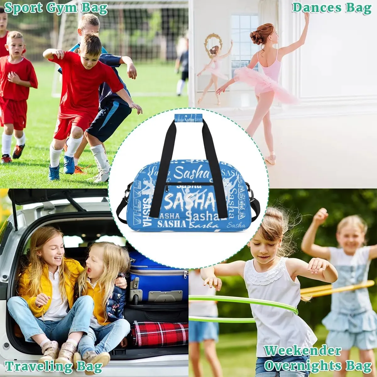Personalized Dance Bag Duffel Bag for Women, Custom Gym Bag Sport Duffel Bag, Ballet Bag Cheerleader Weekender Bags Travel Bag for Ballet, Blue