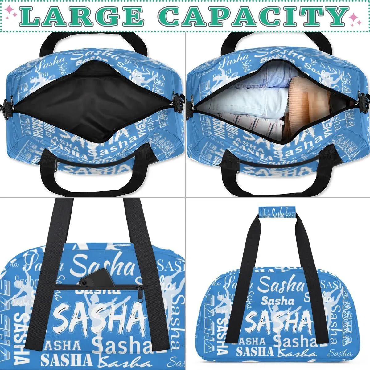 Personalized Dance Bag Duffel Bag for Women, Custom Gym Bag Sport Duffel Bag, Ballet Bag Cheerleader Weekender Bags Travel Bag for Ballet, Blue