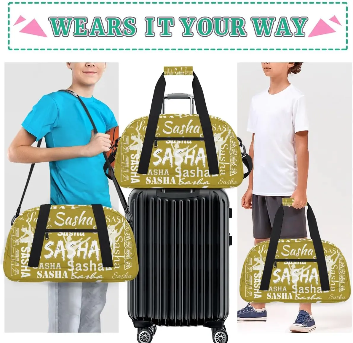 Personalized Dance Bag Duffel Bag for Women, Custom Gym Bag Sport Duffel Bag, Ballet Bag Cheerleader Weekender Bags Travel Bag for Ballet, Brown