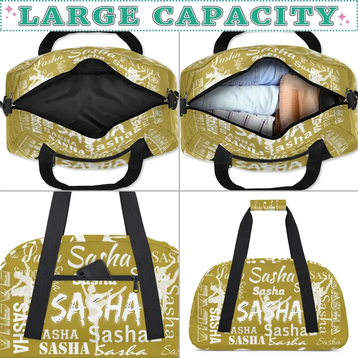 Personalized Dance Bag Duffel Bag for Women, Custom Gym Bag Sport Duffel Bag, Ballet Bag Cheerleader Weekender Bags Travel Bag for Ballet, Brown