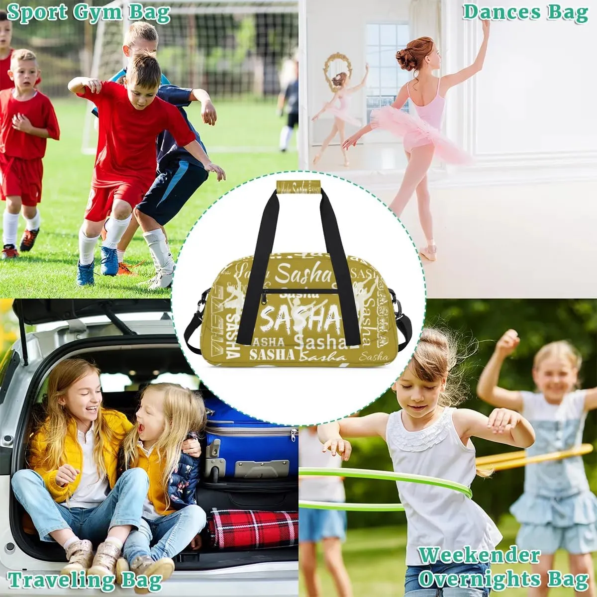 Personalized Dance Bag Duffel Bag for Women, Custom Gym Bag Sport Duffel Bag, Ballet Bag Cheerleader Weekender Bags Travel Bag for Ballet, Brown