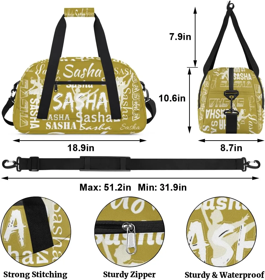 Personalized Dance Bag Duffel Bag for Women, Custom Gym Bag Sport Duffel Bag, Ballet Bag Cheerleader Weekender Bags Travel Bag for Ballet, Brown