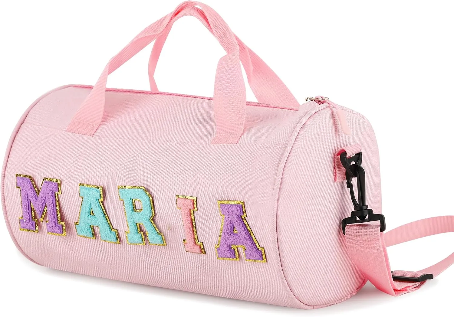 Personalized Dance Bag for Girls, Custom Chenille Letter Duffel Bag, Pink, 12.6 x 7.48 inches