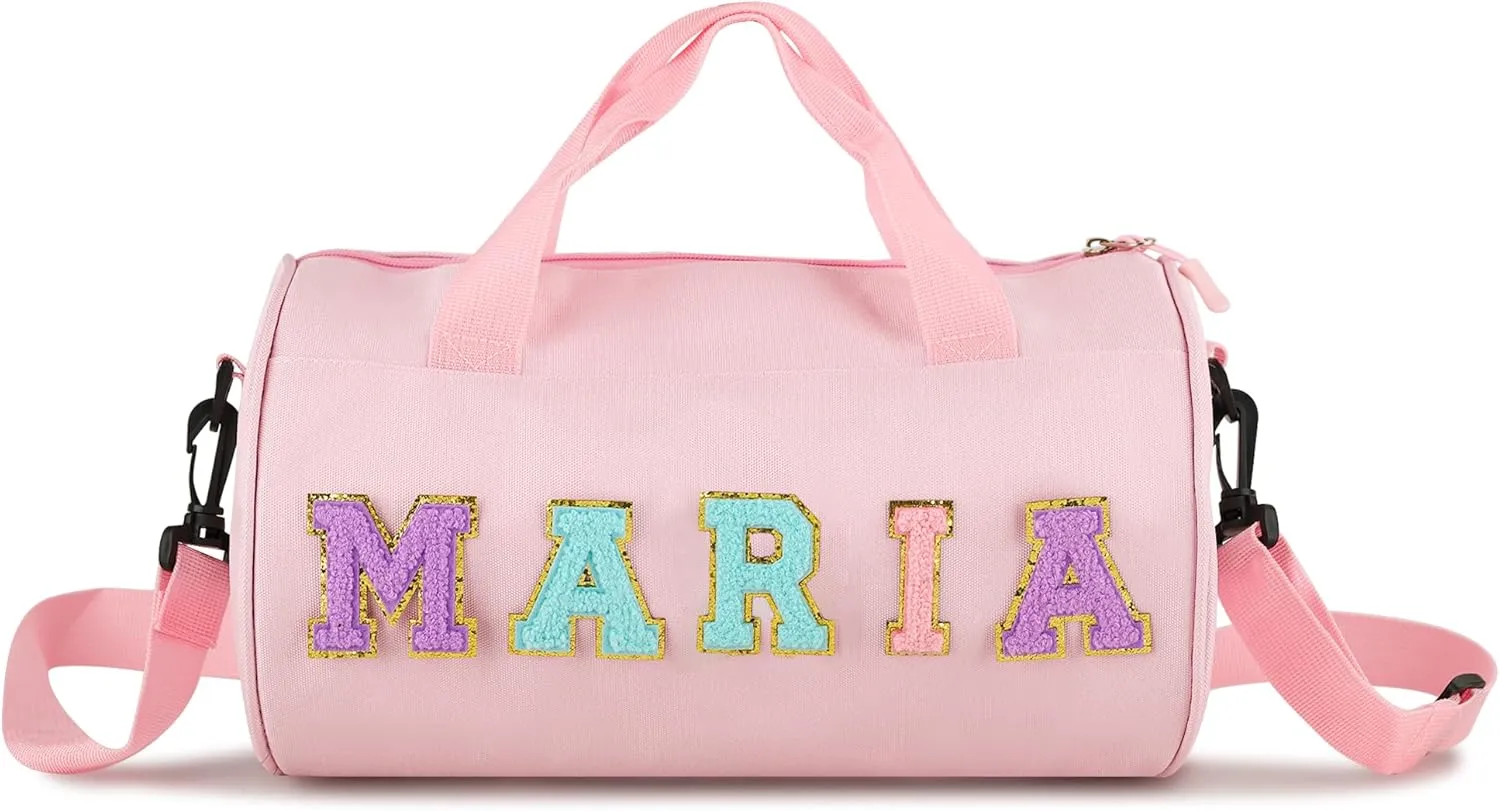 Personalized Dance Bag for Girls, Custom Chenille Letter Duffel Bag, Pink, 12.6 x 7.48 inches