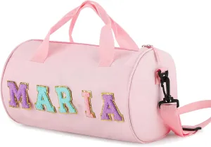 Personalized Dance Bag for Girls, Custom Chenille Letter Duffel Bag, Pink, 12.6 x 7.48 inches