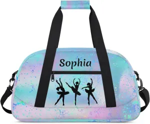 Personalized Dance Bag Girl Sport Duffel Bag, Custom Kids Gym Bag, Customize Travel Duffle Bag with Name, Overnight Weekender Bags,Gradient Teal Pink, Dance Gifts