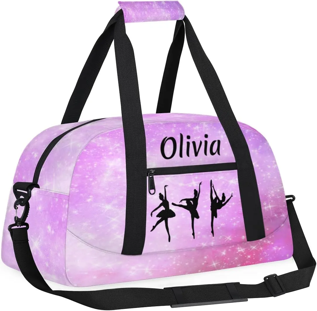 Personalized Dance Bag Girl Sport Duffel Bag, Custom Kids Gym Bag, Customize Travel Duffle Bag with Name, Overnight Weekender Bags,Nebula Pink Galaxy, Dance Gifts