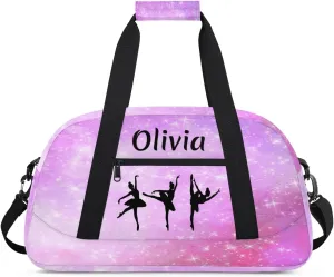 Personalized Dance Bag Girl Sport Duffel Bag, Custom Kids Gym Bag, Customize Travel Duffle Bag with Name, Overnight Weekender Bags,Nebula Pink Galaxy, Dance Gifts