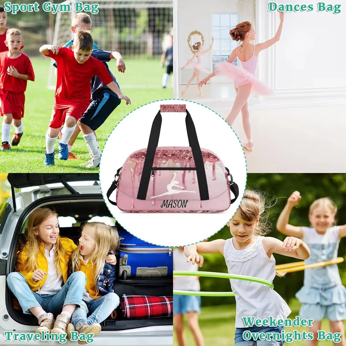 Personalized Dance Bag Gym Bag with Name for Women, Custom Sport Duffel Bag Overnight Weekender Bags Travel Duffel Bag with Dancing Silhouette, Fluids Pink