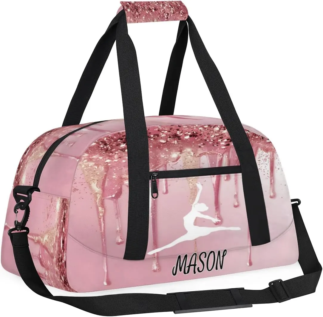 Personalized Dance Bag Gym Bag with Name for Women, Custom Sport Duffel Bag Overnight Weekender Bags Travel Duffel Bag with Dancing Silhouette, Fluids Pink
