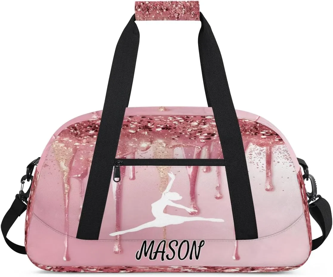 Personalized Dance Bag Gym Bag with Name for Women, Custom Sport Duffel Bag Overnight Weekender Bags Travel Duffel Bag with Dancing Silhouette, Fluids Pink