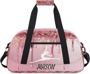 Personalized Dance Bag Gym Bag with Name for Women, Custom Sport Duffel Bag Overnight Weekender Bags Travel Duffel Bag with Dancing Silhouette, Fluids Pink