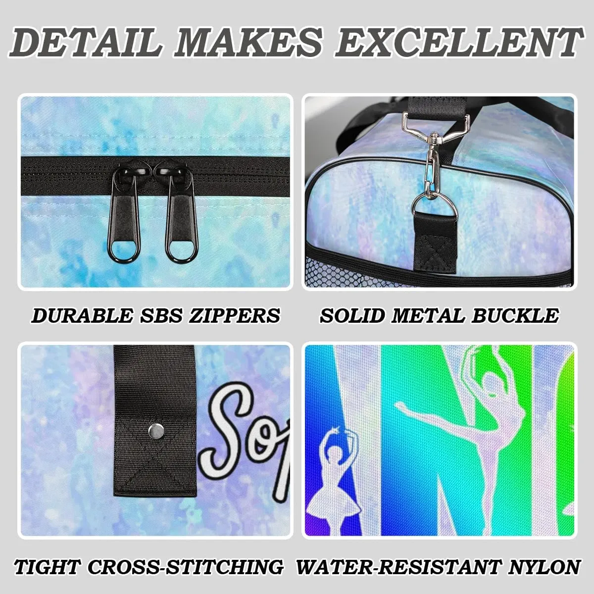 Personalized Dance Bag Gym Bags, Custom Neme Dance Ballet Sports Duffel Bags Weekender Bags Custom Travel Duffel Bag Bag Gradient Glitter