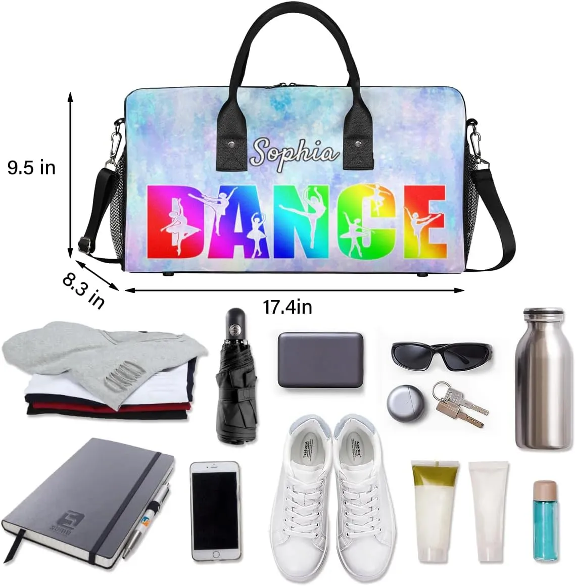 Personalized Dance Bag Gym Bags, Custom Neme Dance Ballet Sports Duffel Bags Weekender Bags Custom Travel Duffel Bag Bag Gradient Glitter