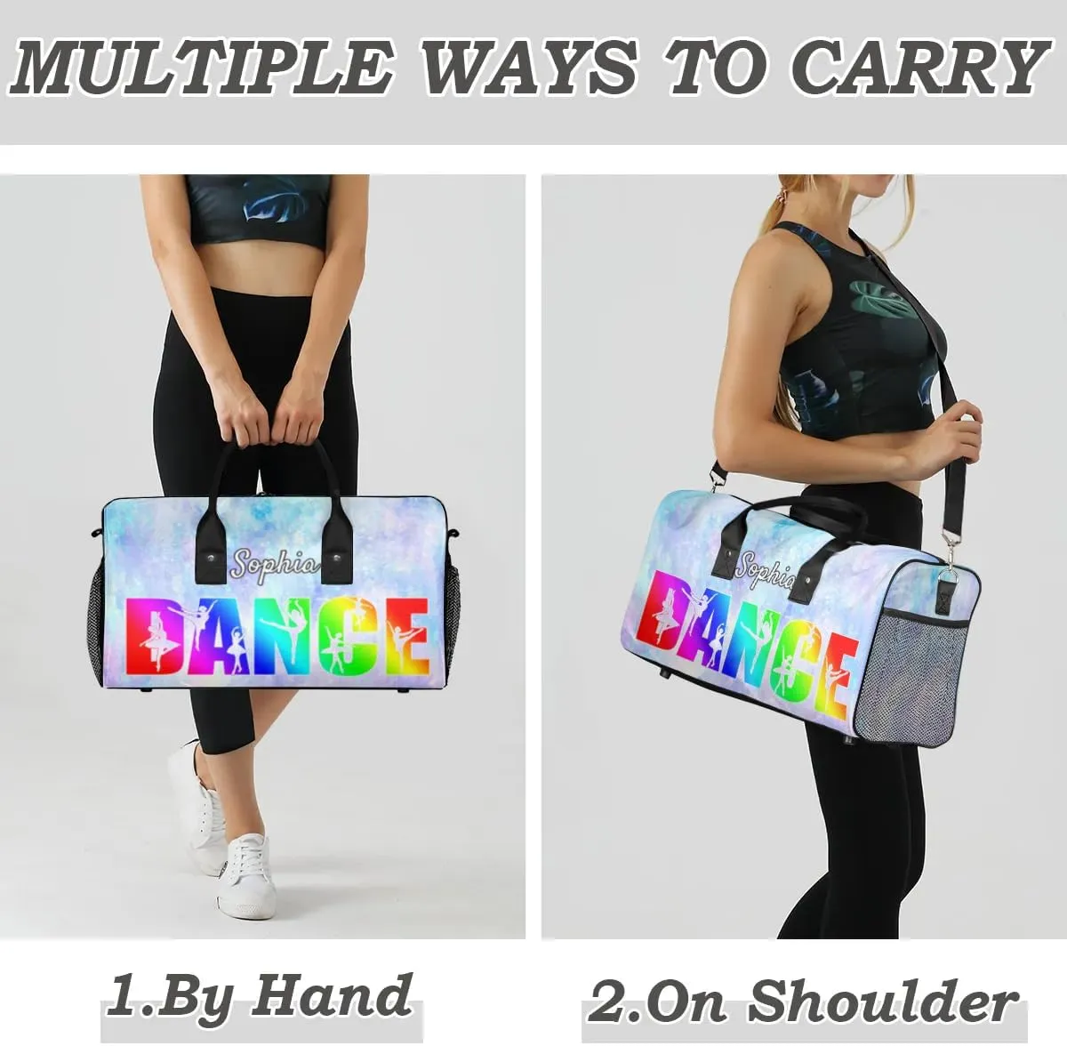 Personalized Dance Bag Gym Bags, Custom Neme Dance Ballet Sports Duffel Bags Weekender Bags Custom Travel Duffel Bag Bag Gradient Glitter