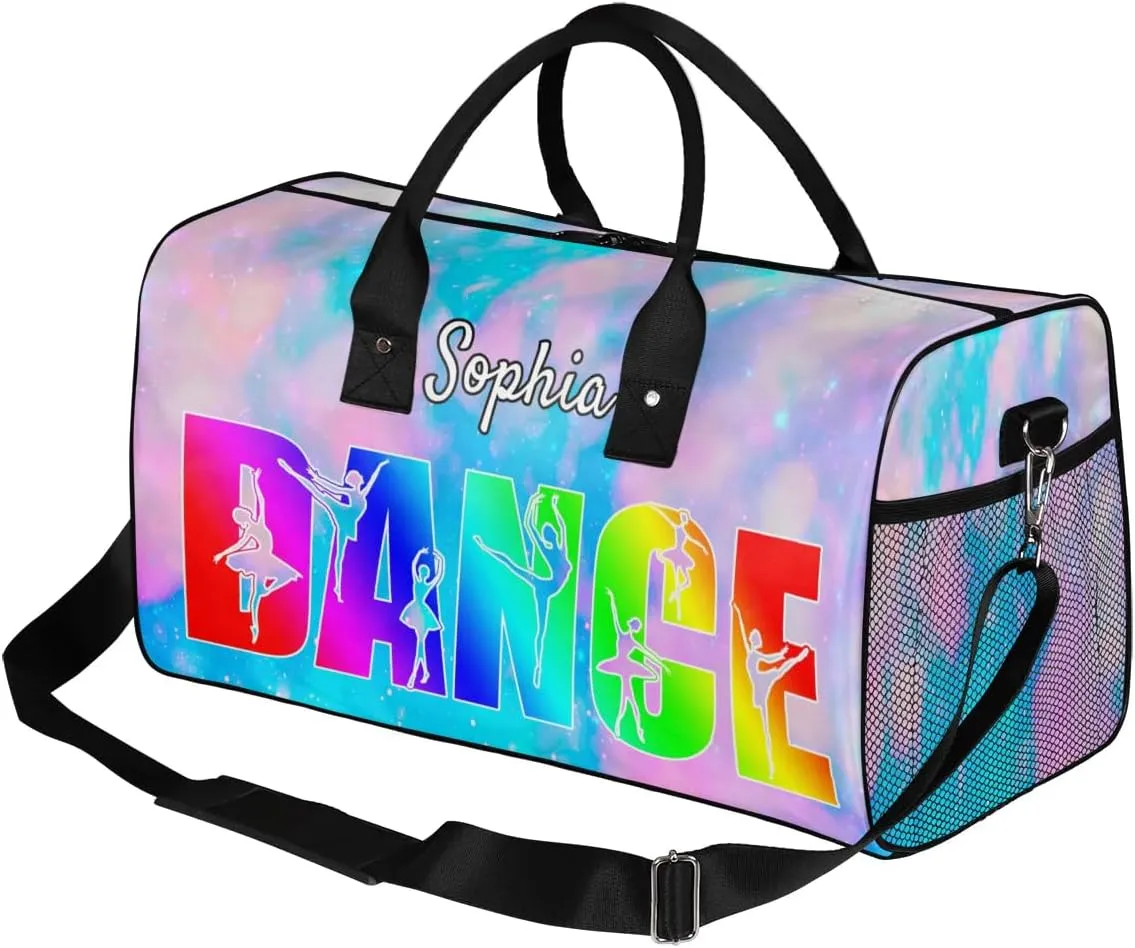 Personalized Dance Bag Gym Bags, Custom Neme Dance Ballet Sports Duffel Bags Weekender Bags Custom Travel Duffel Bag Bag Silver Glitter