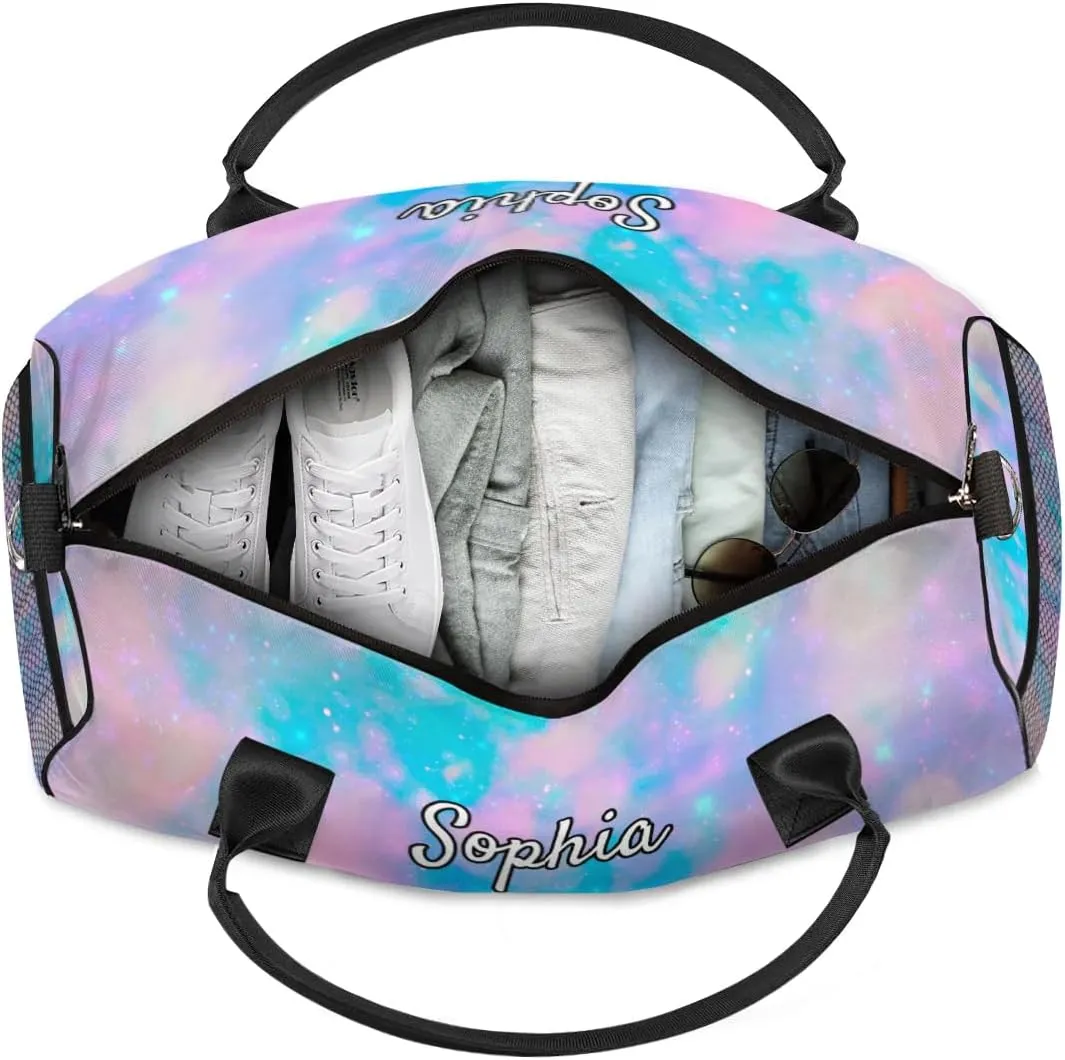 Personalized Dance Bag Gym Bags, Custom Neme Dance Ballet Sports Duffel Bags Weekender Bags Custom Travel Duffel Bag Bag Silver Glitter