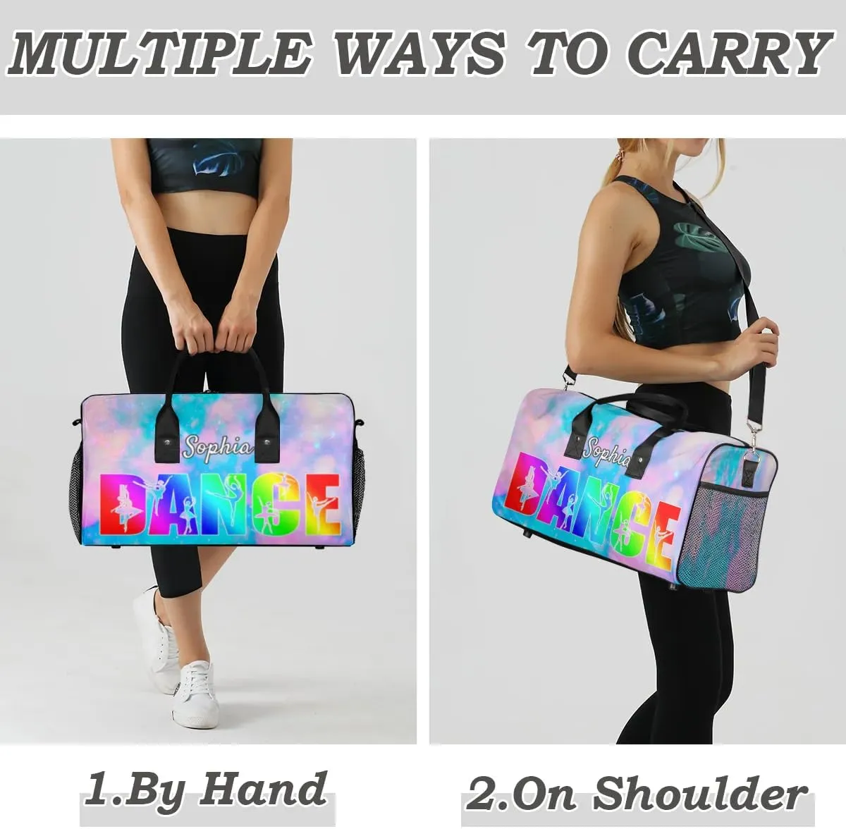 Personalized Dance Bag Gym Bags, Custom Neme Dance Ballet Sports Duffel Bags Weekender Bags Custom Travel Duffel Bag Bag Silver Glitter
