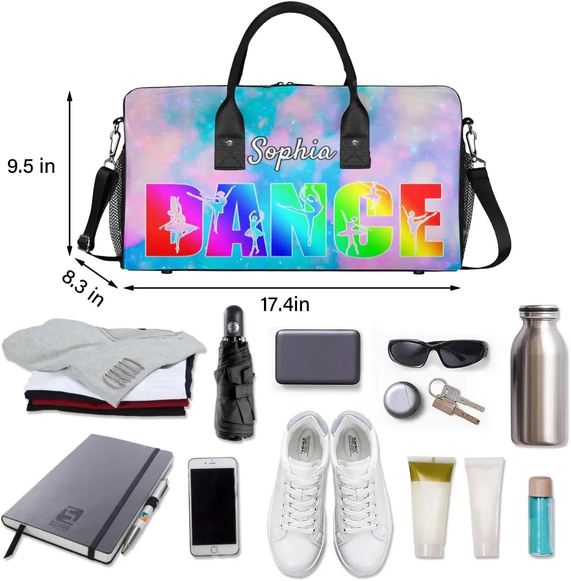 Personalized Dance Bag Gym Bags, Custom Neme Dance Ballet Sports Duffel Bags Weekender Bags Custom Travel Duffel Bag Bag Silver Glitter