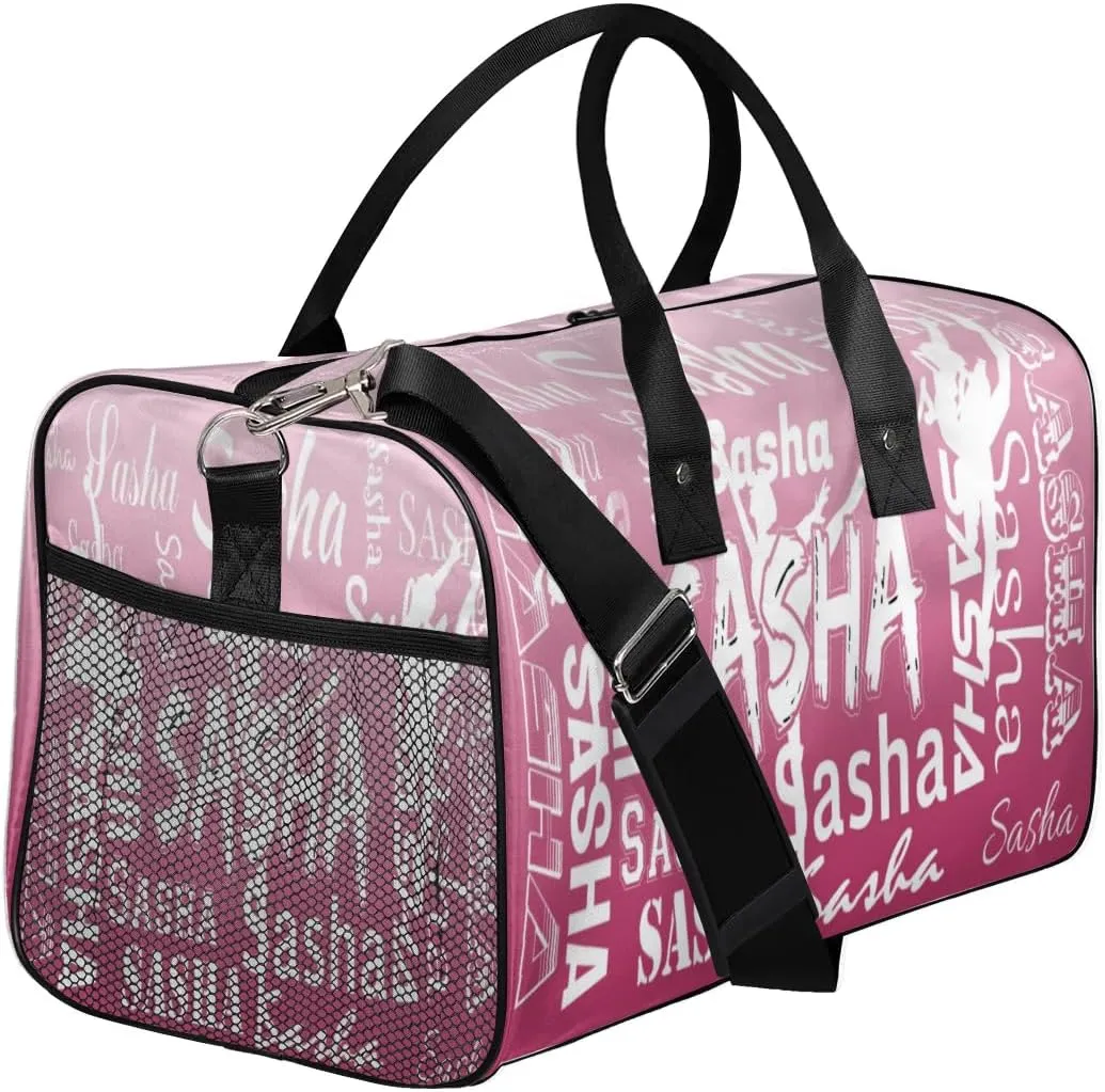 Personalized Dance Ballet Bag Sports Duffle Bags with Name, Custom Gym Bag for Women, Weekender Bags for Gymnastic Cheerleaders, Dark Pink Gradient
