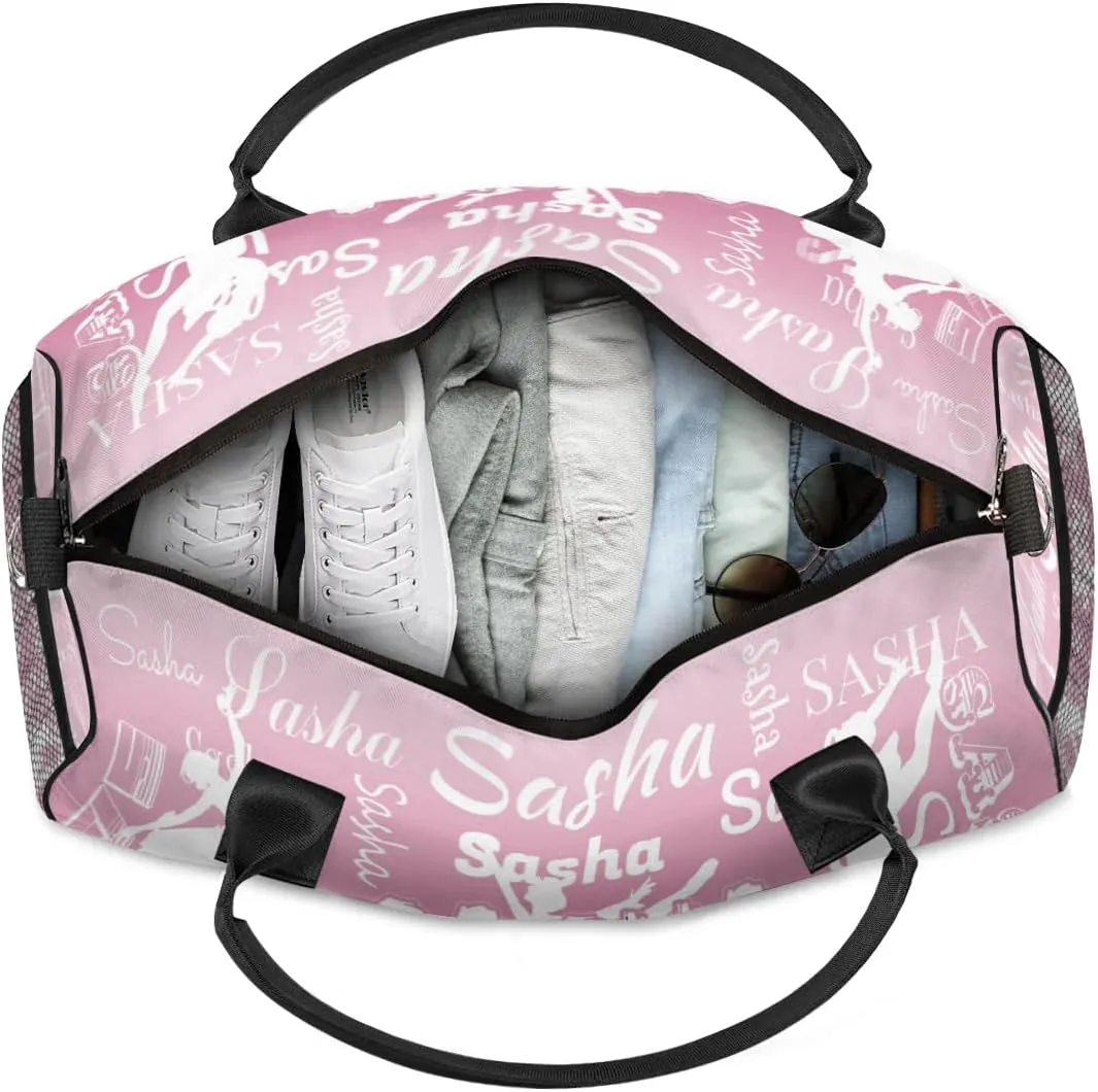 Personalized Dance Ballet Bag Sports Duffle Bags with Name, Custom Gym Bag for Women, Weekender Bags for Gymnastic Cheerleaders, Dark Pink Gradient