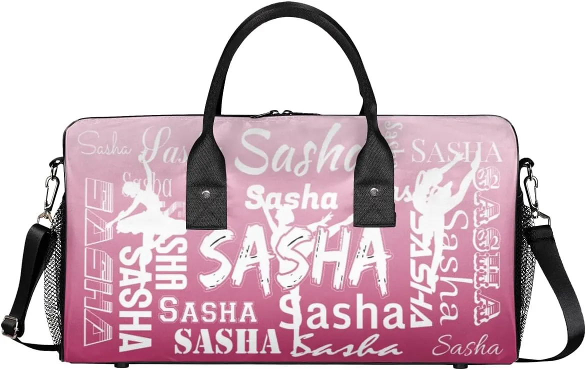 Personalized Dance Ballet Bag Sports Duffle Bags with Name, Custom Gym Bag for Women, Weekender Bags for Gymnastic Cheerleaders, Dark Pink Gradient