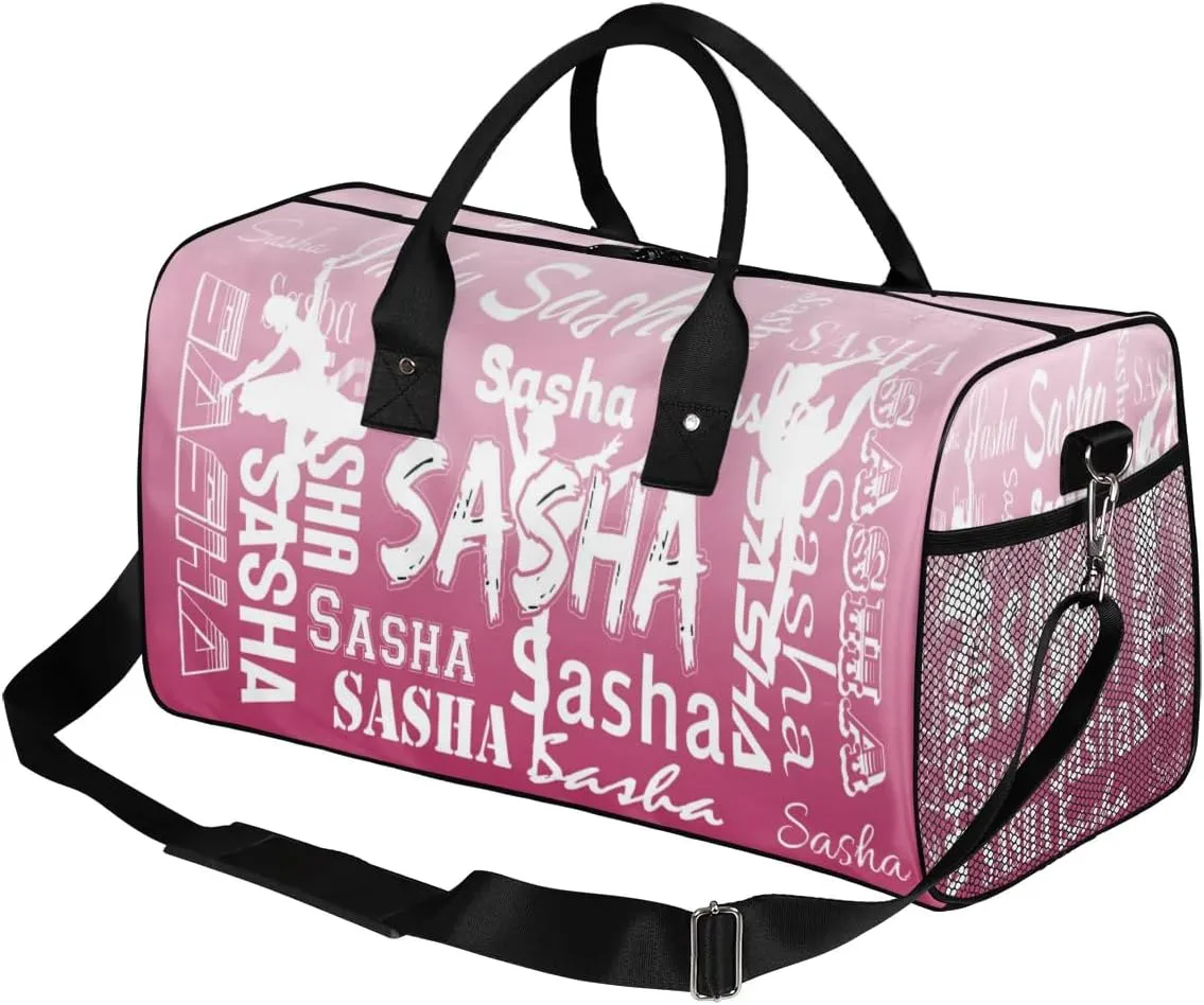 Personalized Dance Ballet Bag Sports Duffle Bags with Name, Custom Gym Bag for Women, Weekender Bags for Gymnastic Cheerleaders, Dark Pink Gradient
