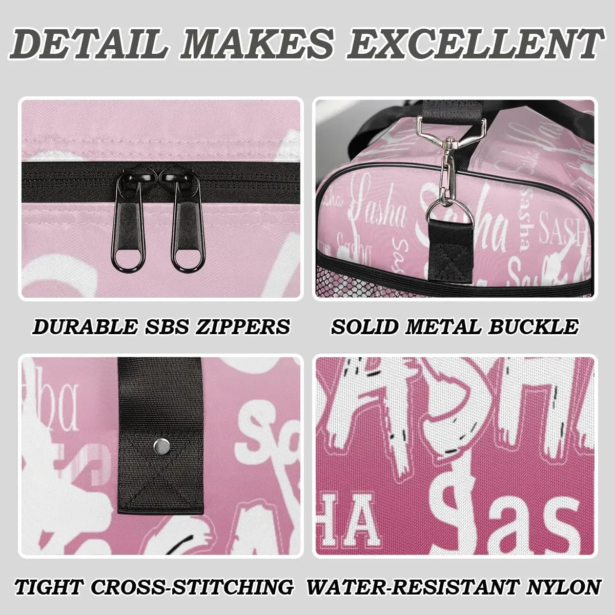 Personalized Dance Ballet Bag Sports Duffle Bags with Name, Custom Gym Bag for Women, Weekender Bags for Gymnastic Cheerleaders, Dark Pink Gradient