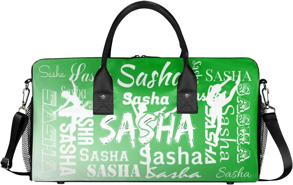 Personalized Dance Ballet Bag Sports Duffle Bags with Name, Custom Gym Bag for Women, Weekender Bags for Gymnastic Cheerleaders, Grass Green Gradient