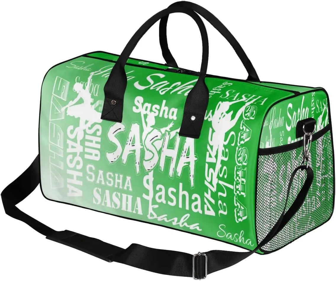 Personalized Dance Ballet Bag Sports Duffle Bags with Name, Custom Gym Bag for Women, Weekender Bags for Gymnastic Cheerleaders, Grass Green Gradient