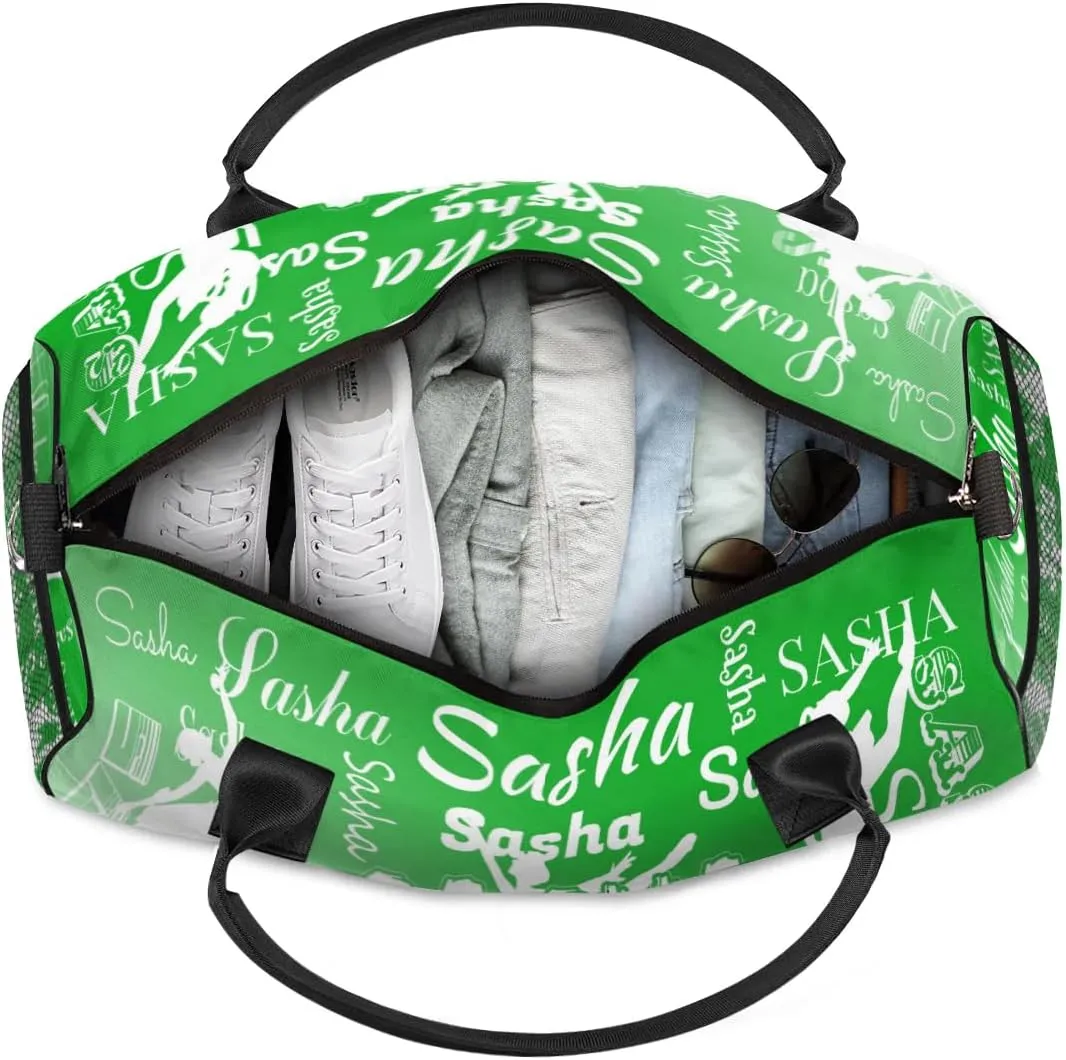 Personalized Dance Ballet Bag Sports Duffle Bags with Name, Custom Gym Bag for Women, Weekender Bags for Gymnastic Cheerleaders, Grass Green Gradient