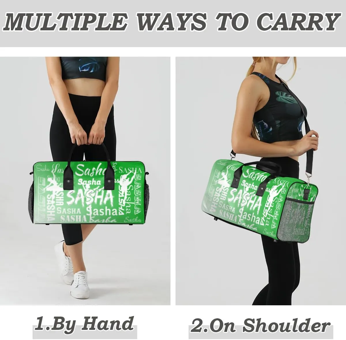 Personalized Dance Ballet Bag Sports Duffle Bags with Name, Custom Gym Bag for Women, Weekender Bags for Gymnastic Cheerleaders, Grass Green Gradient