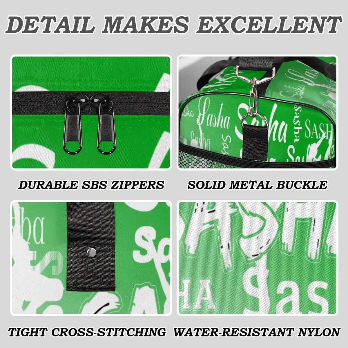 Personalized Dance Ballet Bag Sports Duffle Bags with Name, Custom Gym Bag for Women, Weekender Bags for Gymnastic Cheerleaders, Grass Green Gradient