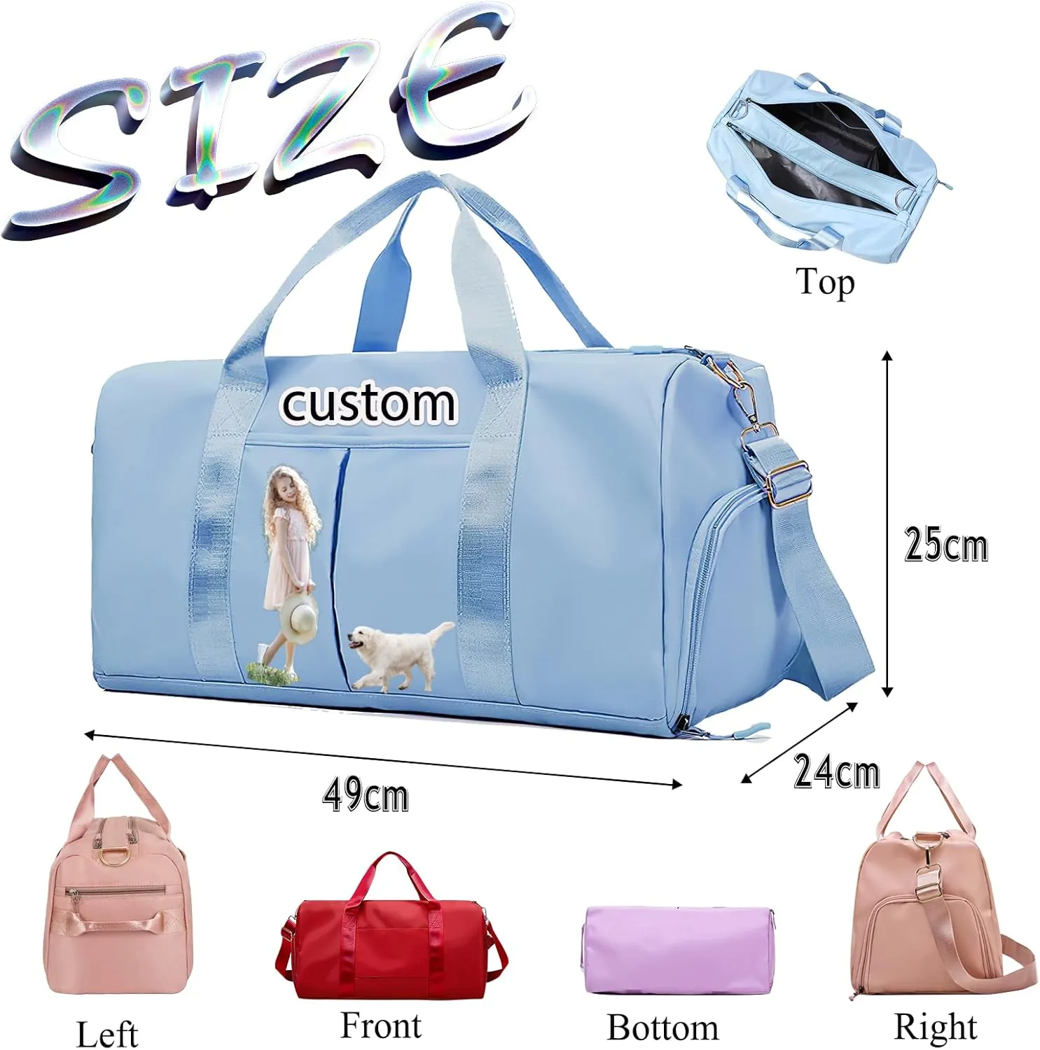 Personalized Dance Duffle Bag Printed Name Text Photo for Women Girls Custom Sport Gym Travel Bags Customized Dry Wet Separated Overnight Weekender Waterproof Bag Gift-Black