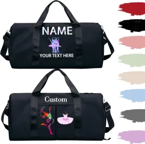 Personalized Dance Duffle Bag Printed Name Text Photo for Women Girls Custom Sport Gym Travel Bags Customized Dry Wet Separated Overnight Weekender Waterproof Bag Gift-Black