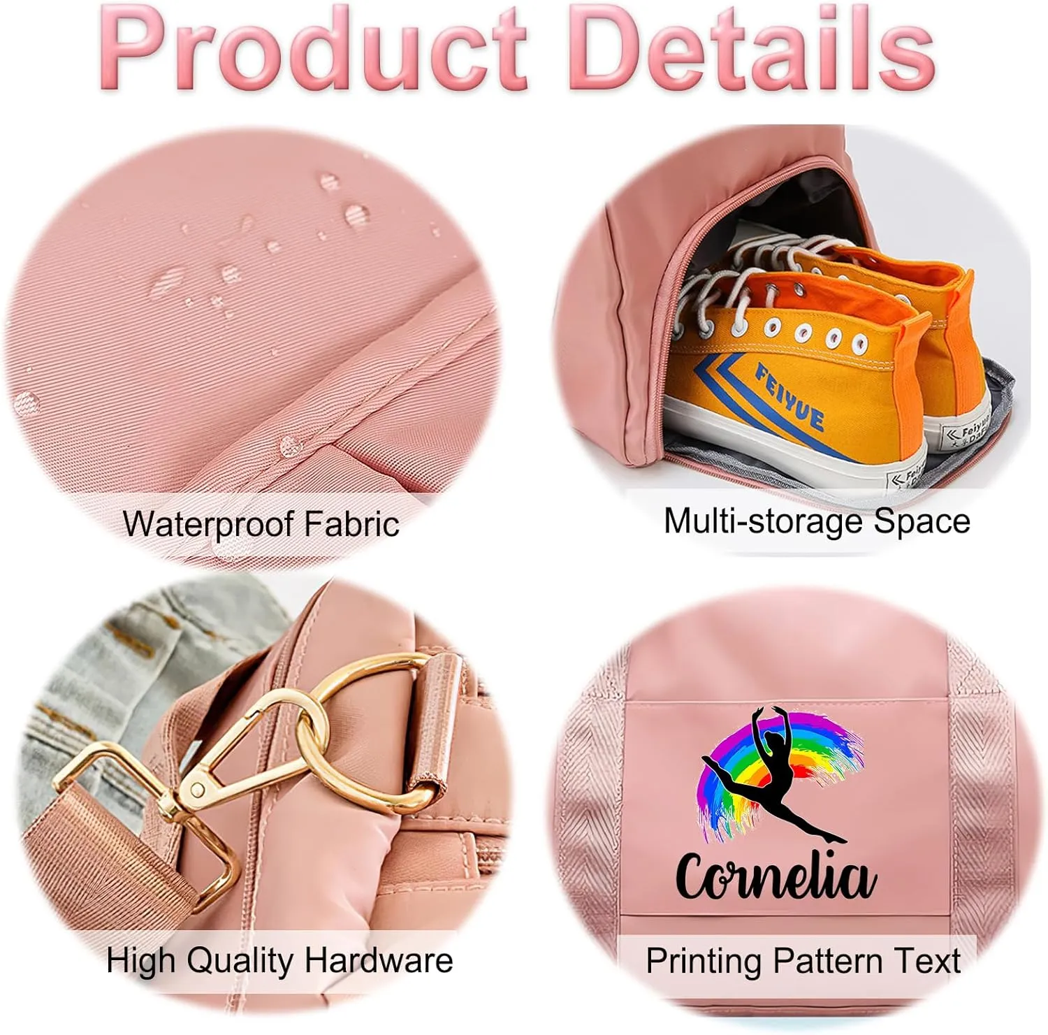 Personalized Dance Duffle Bag Printed Name Text Photo for Women Girls Custom Sport Gym Travel Bags Customized Dry Wet Separated Overnight Weekender Waterproof Bag Gift-Black