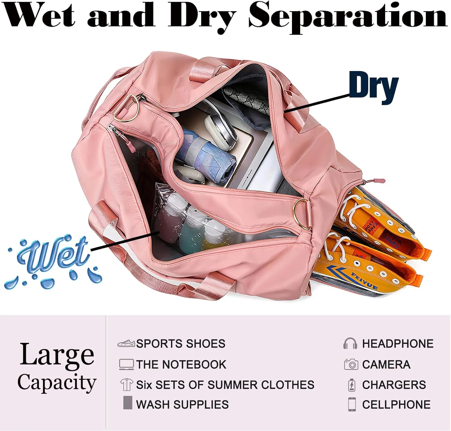 Personalized Dance Duffle Bag Printed Name Text Photo for Women Girls Custom Sport Gym Travel Bags Customized Dry Wet Separated Overnight Weekender Waterproof Bag Gift-Black