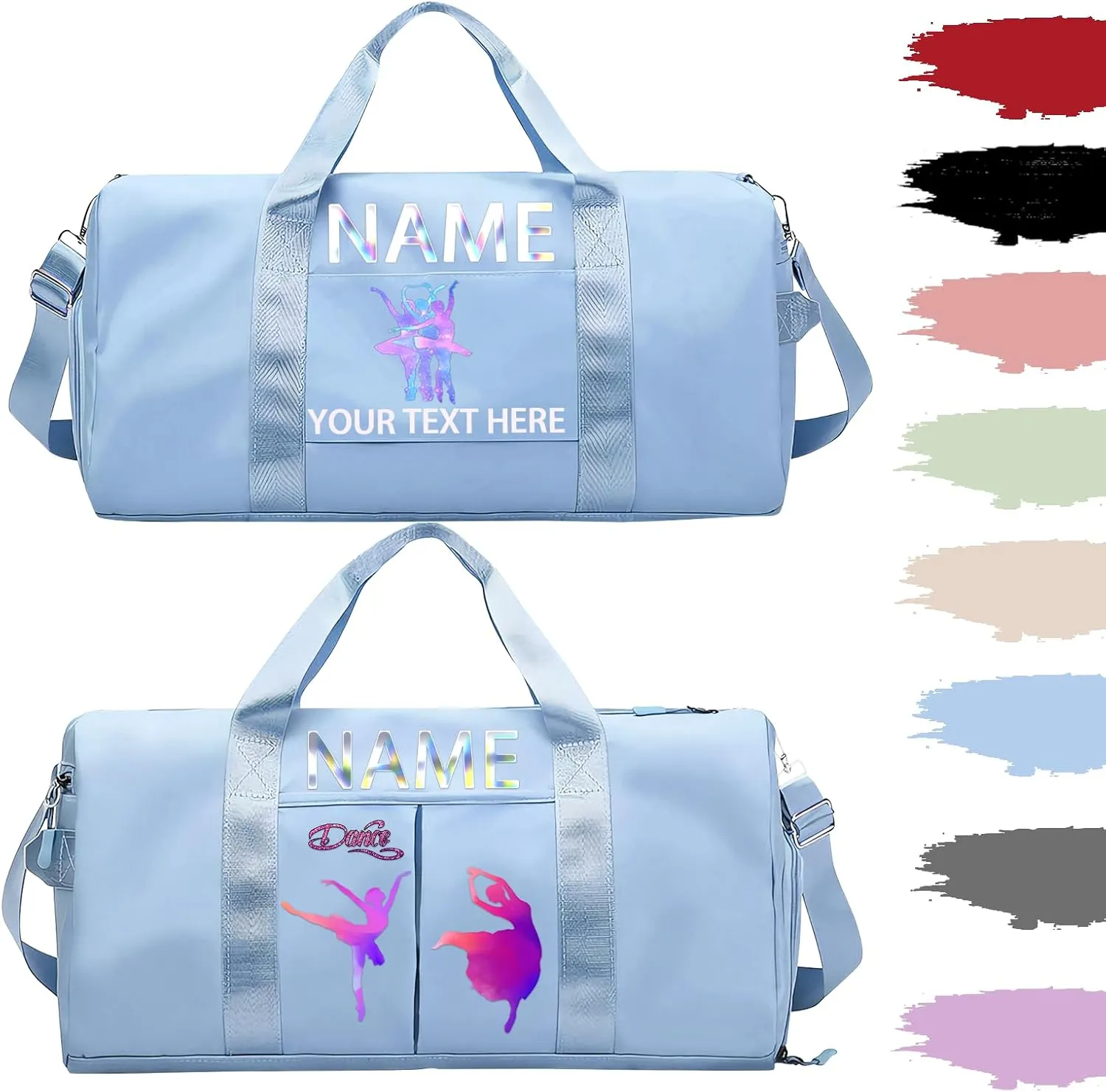 Personalized Dance Duffle Bag Printed Name Text Photo for Women Girls Custom Sport Gym Travel Bags Customized Dry Wet Separated Overnight Weekender Waterproof Bag Gift-Blue