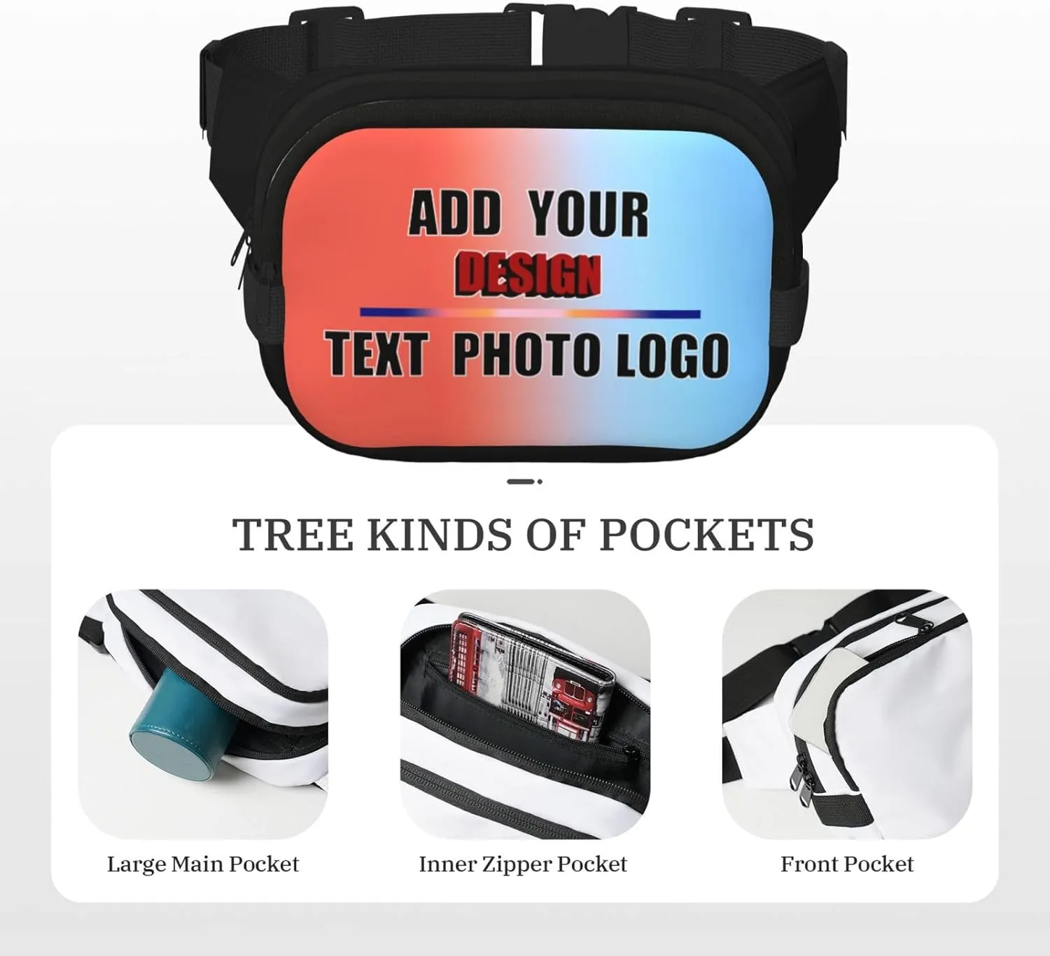 Personalized Fanny Pack for Men Women Custom Belt Bag with Photo Logo Text Gift for Fitness Travel Lovers