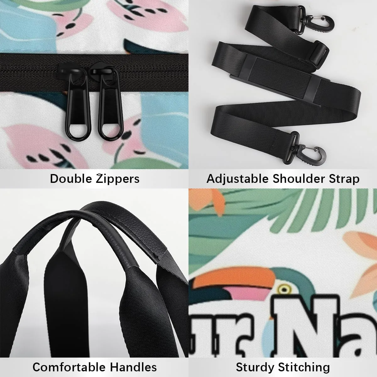 Personalized Floral Birds Sport Gym Bag, Custom Name Duffel Bags for Men, Waterproof Custom Sport Duffel Bag, Gymnastics Dance, Tropical Palm Leaves