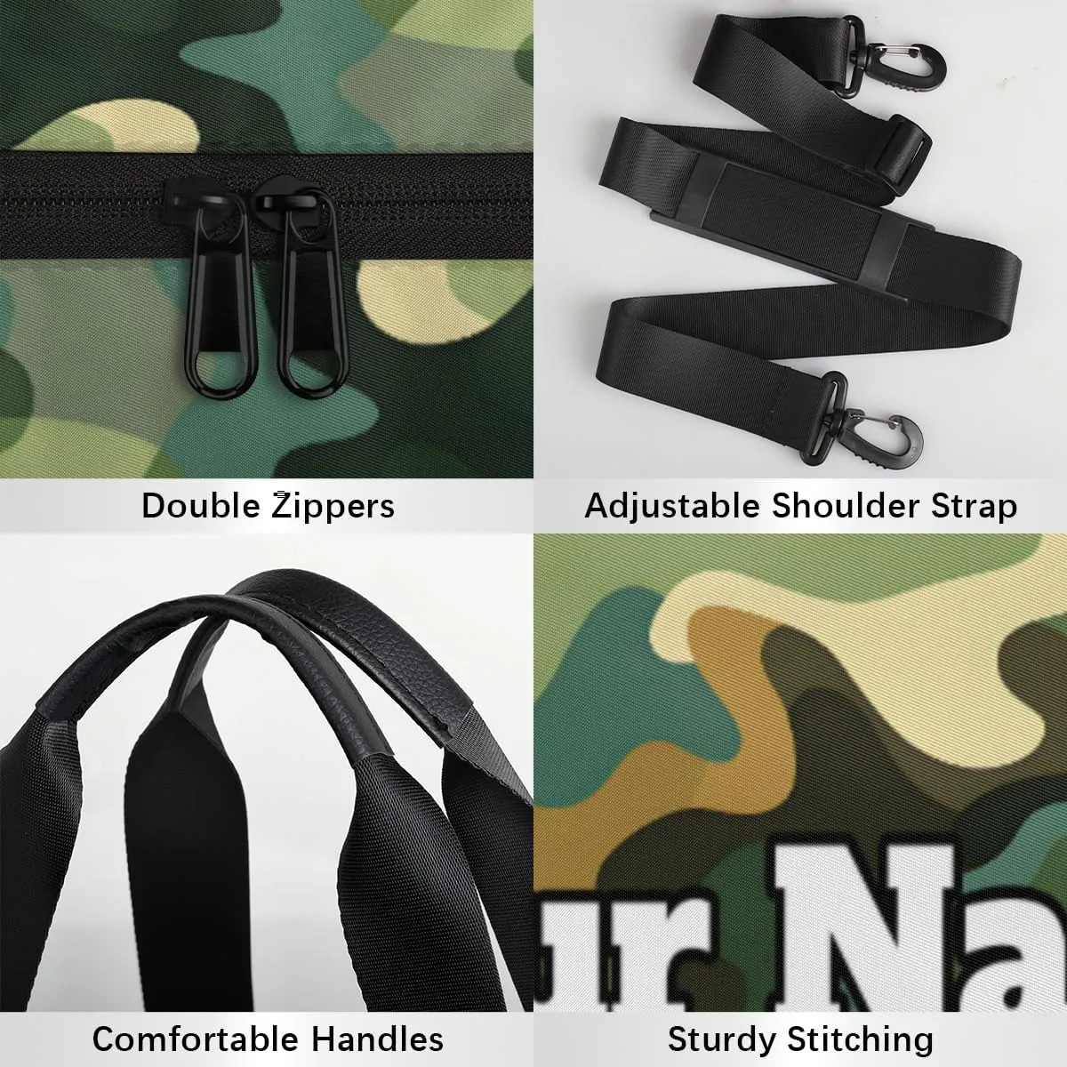 Personalized Forest Camo Sport Gym Bag, Custom Name Duffel Bags for Men, Waterproof Custom Sport Duffel Bag, Gymnastics Dance, Green Camo