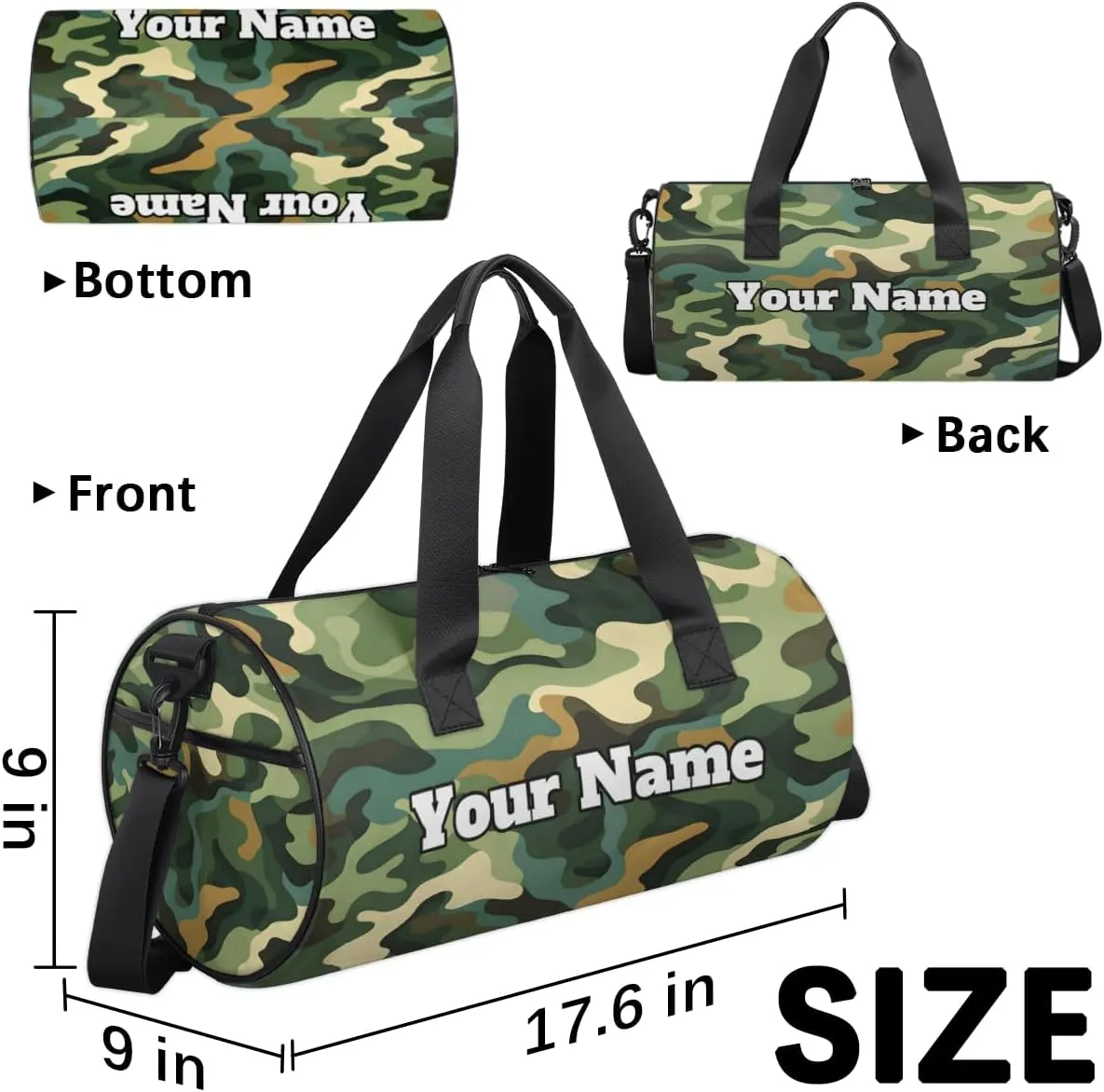 Personalized Forest Camo Sport Gym Bag, Custom Name Duffel Bags for Men, Waterproof Custom Sport Duffel Bag, Gymnastics Dance, Green Camo