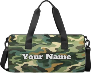 Personalized Forest Camo Sport Gym Bag, Custom Name Duffel Bags for Men, Waterproof Custom Sport Duffel Bag, Gymnastics Dance, Green Camo