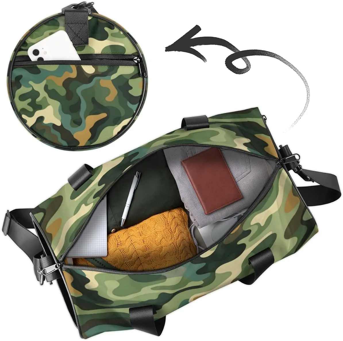 Personalized Forest Camo Sport Gym Bag, Custom Name Duffel Bags for Men, Waterproof Custom Sport Duffel Bag, Gymnastics Dance, Green Camo