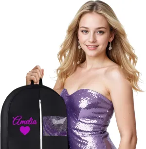 Personalized Garment bag for Prom Dress & Prom Suits Outfit, Custom Black Dress Bags for Closet Storage with 2 Mesh Pockets for Boys & Girls - Ideal Carry On Outfit Garment Bag with Carry Handles