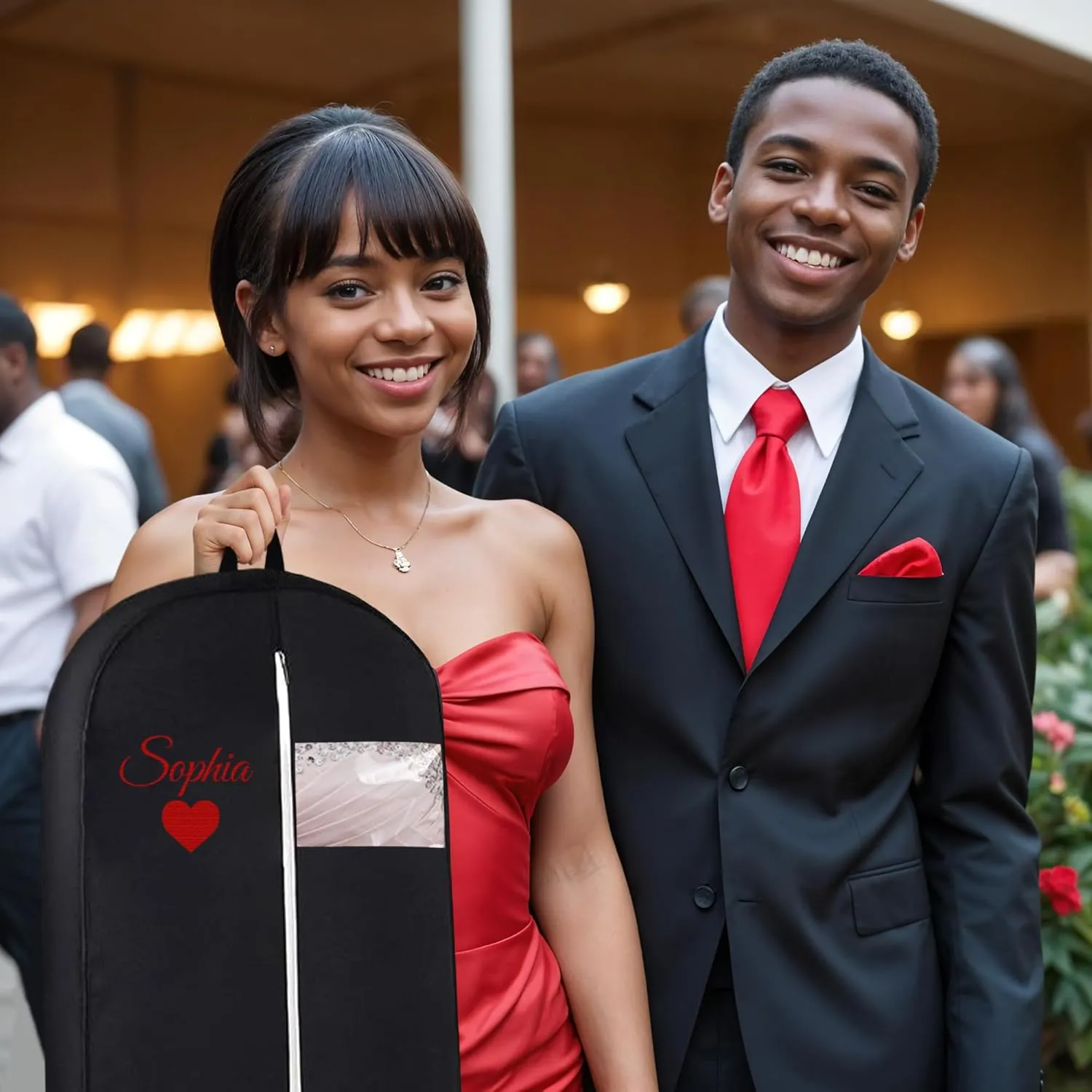 Personalized Garment bag for Prom Dress & Prom Suits Outfit, Custom Black Dress Bags for Closet Storage with 2 Mesh Pockets for Boys & Girls - Ideal Carry On Outfit Garment Bag with Carry Handles